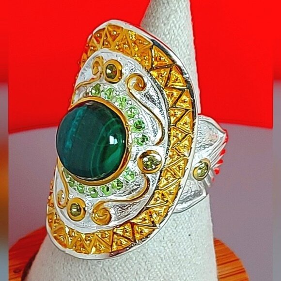 Handmade Natural Malachite‎ 925 Sterling Silver Ring Sz 7.5 - Picture 5 of 8